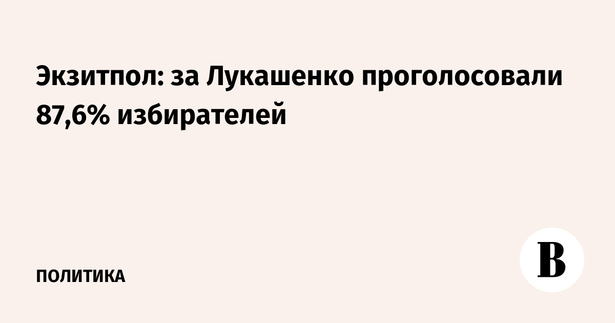 Экзитпол: за Лукашенко проголосовали 87,6% избирателей