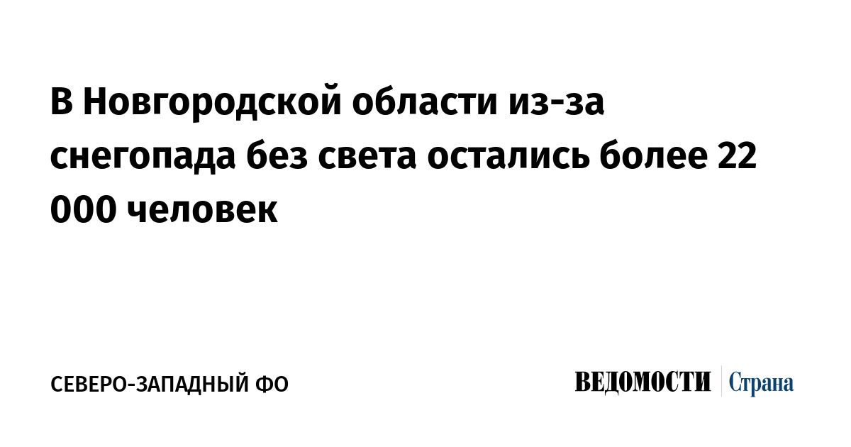 В Новгородской области из-за снегопада без света остались более 22 000 человек