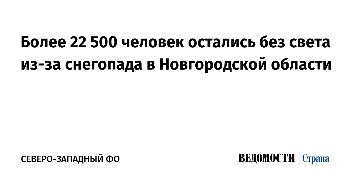 Более 22 500 человек остались без света из-за снегопада в Новгородской области