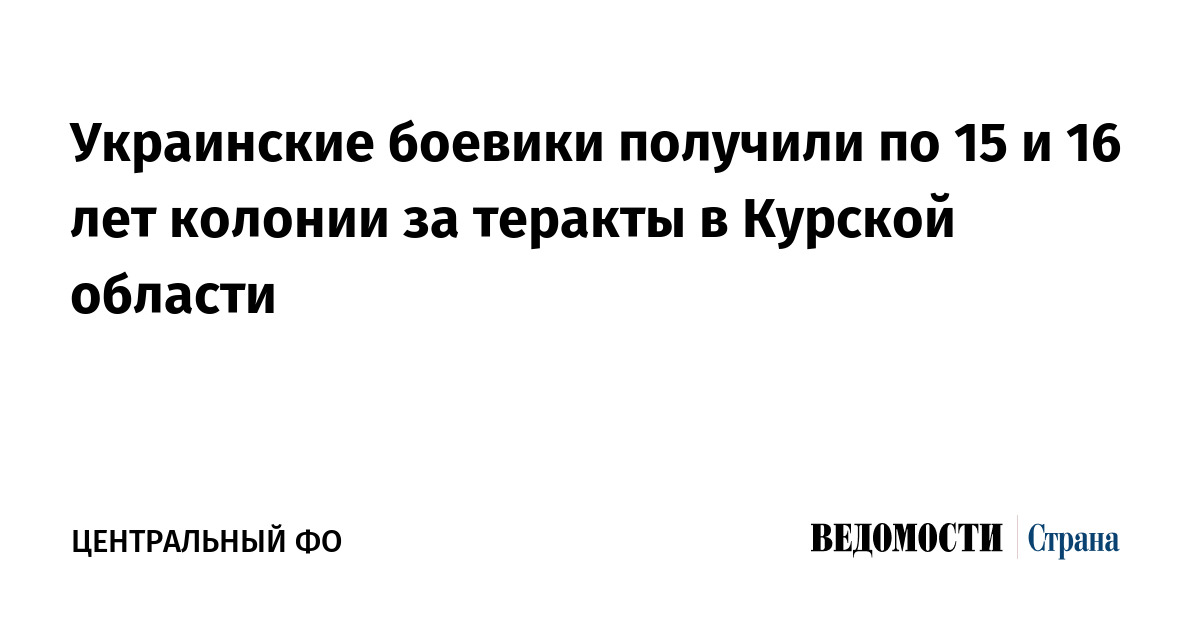 Украинские боевики получили по 15 и 16 лет колонии за теракты в Курской области