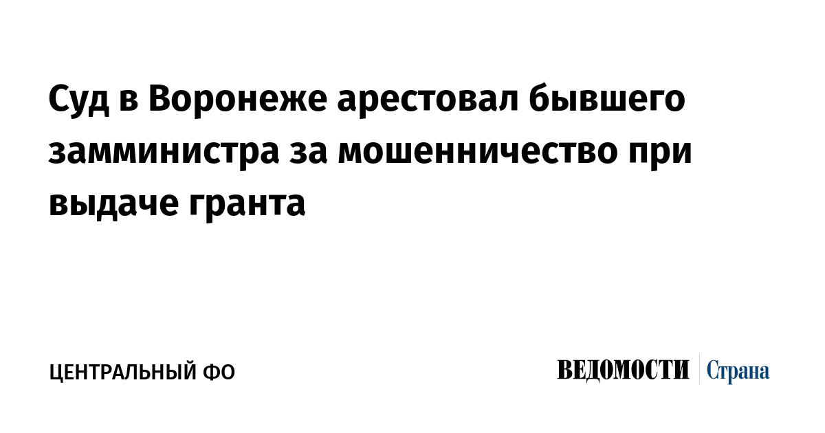 Суд в Воронеже арестовал бывшего замминистра за мошенничество при выдаче гранта