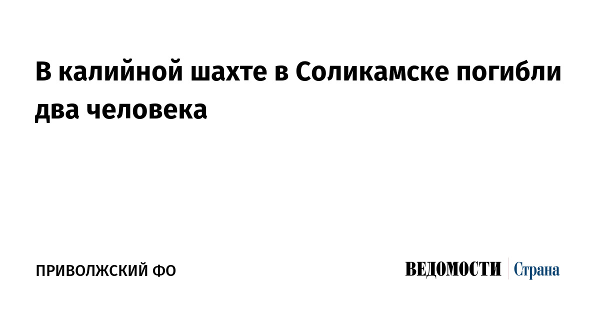 В калийной шахте в Соликамске погибли два человека