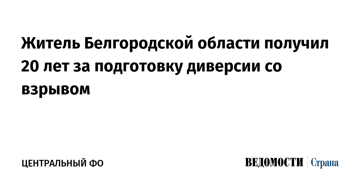 Житель Белгородской области получил 20 лет за подготовку диверсии со взрывом