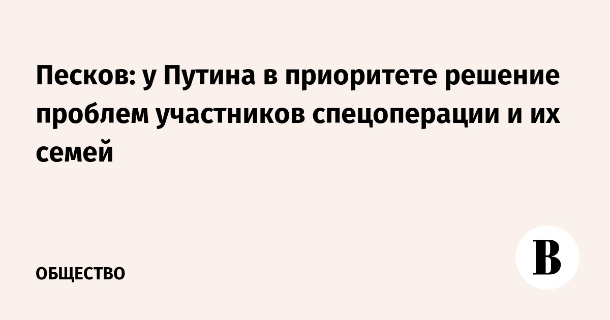 Песков: у Путина в приоритете решение проблем участников спецоперации и их семей