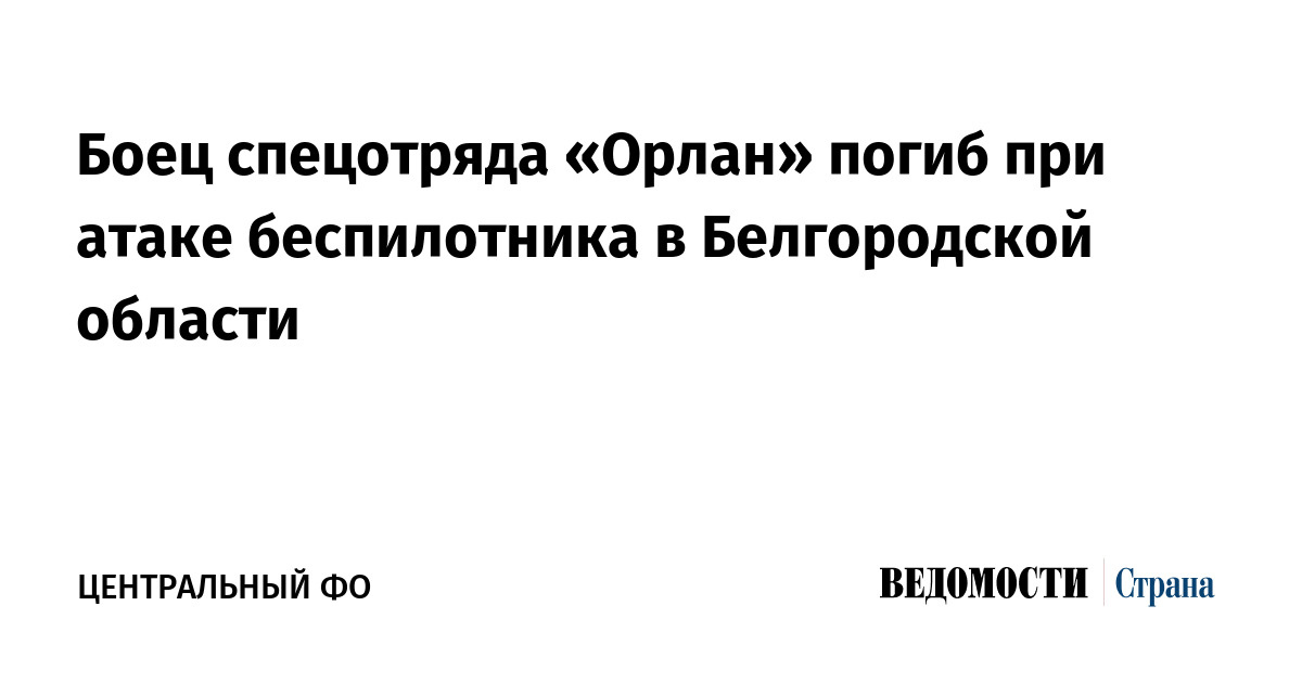 Боец спецотряда «Орлан» погиб при атаке беспилотника в Белгородской области