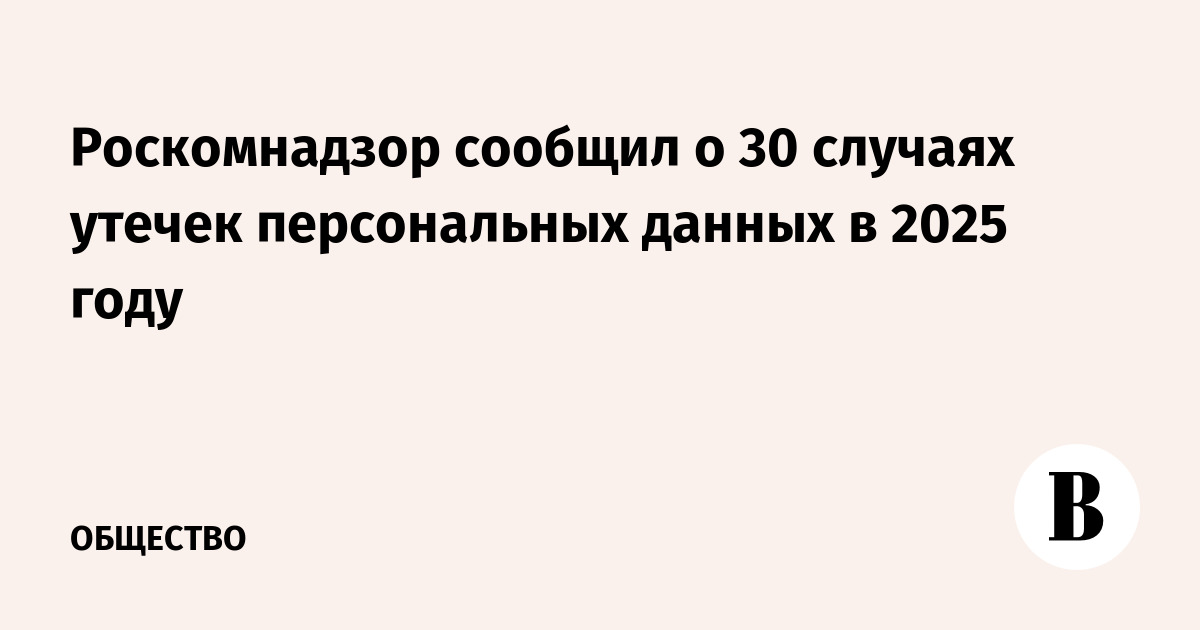 Роскомнадзор сообщил о 30 случаях утечек персональных данных в 2025 году