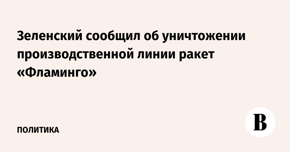 Зеленский сообщил об уничтожении производственной линии ракет «Фламинго»