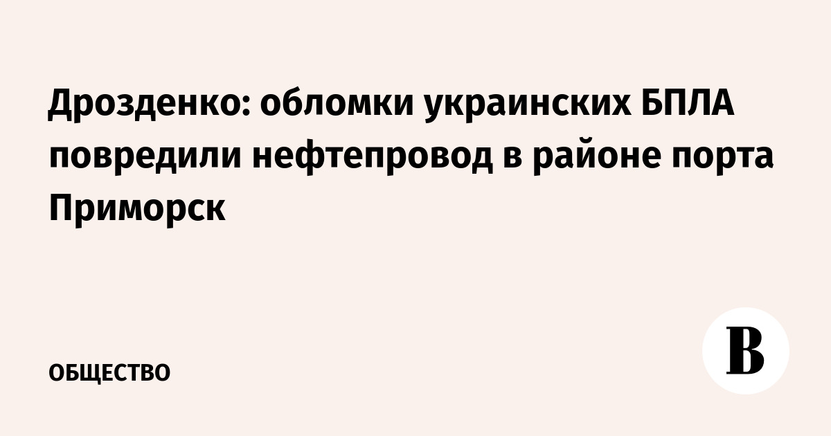 Дрозденко: обломки украинских БПЛА повредили нефтепровод в районе порта Приморск