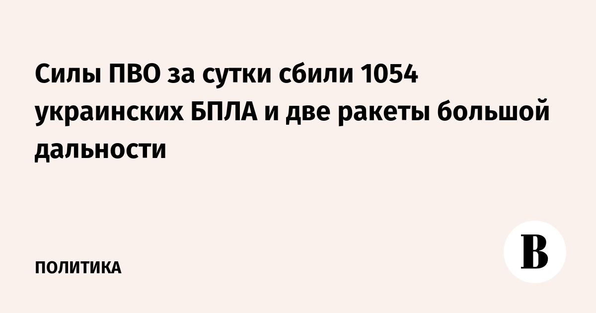 Силы ПВО за сутки сбили 1054 украинских БПЛА и две ракеты большой дальности