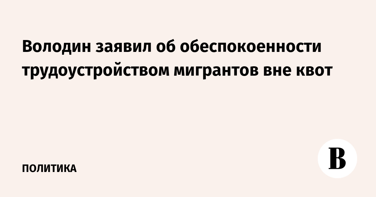 Володин предложил передать МВД полномочия по утверждению перечня профессий для мигрантов вне квот