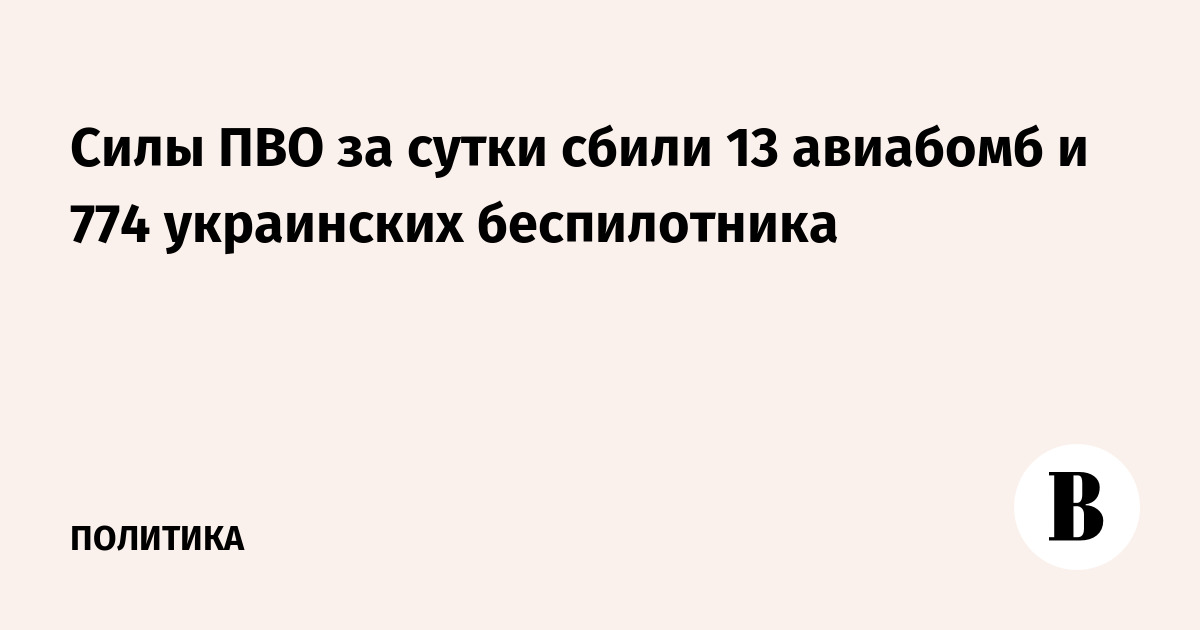 Силы ПВО за сутки сбили 13 авиабомб и 774 украинских беспилотника