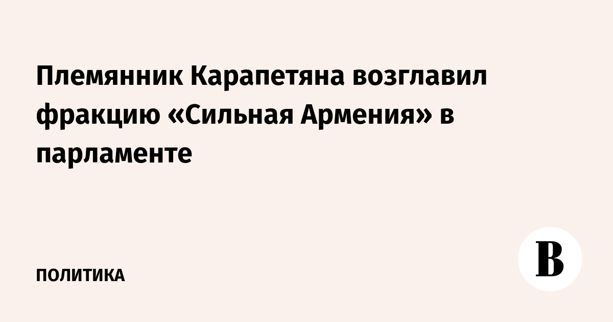 Племянник Карапетяна возглавил фракцию «Сильная Армения» в парламенте