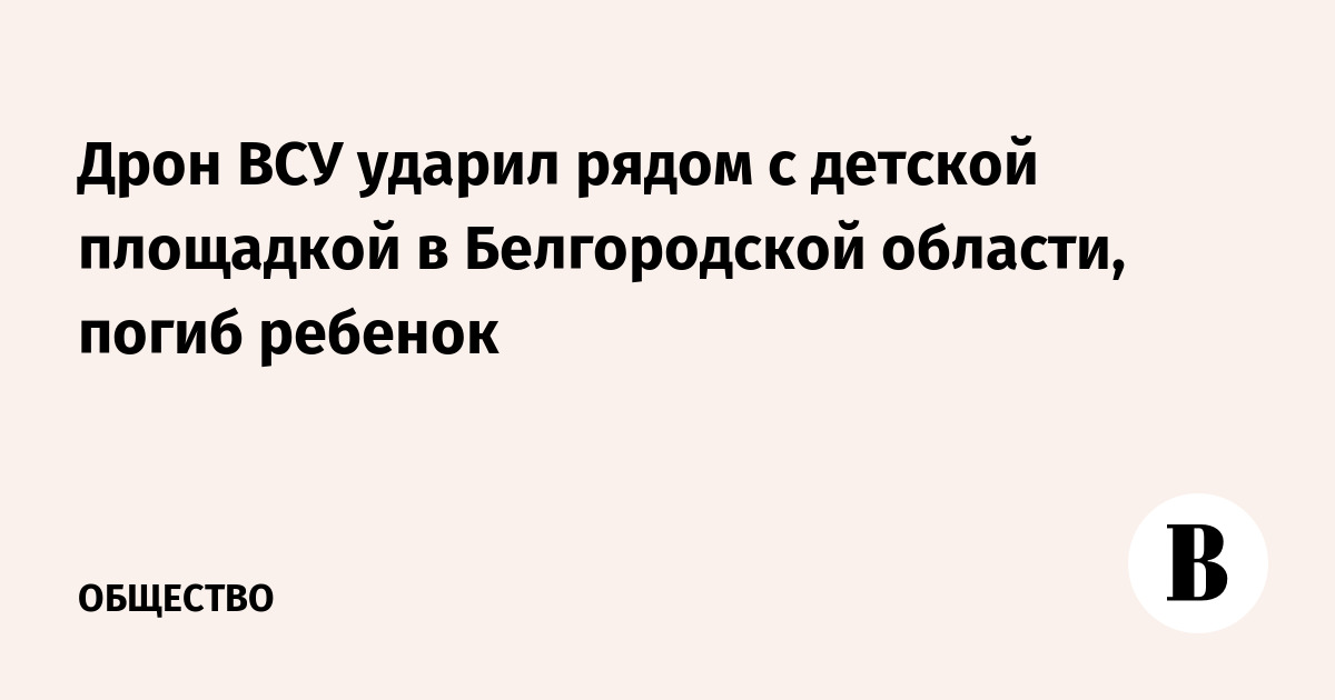 Дрон ВСУ ударил рядом с детской площадкой в Белгородской области, погиб ребенок