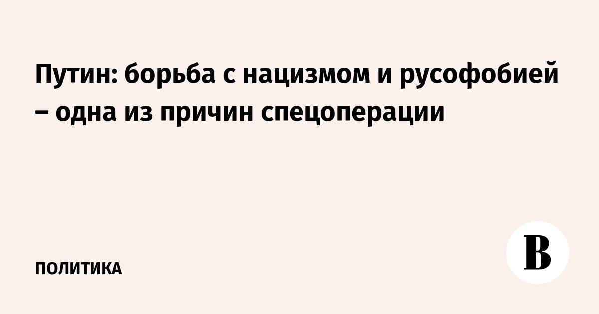 Путин: борьба с нацизмом и русофобией – одна из причин спецоперации