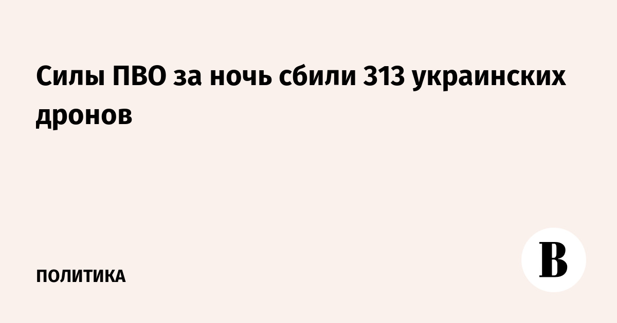 Силы ПВО за ночь сбили 313 украинских дронов