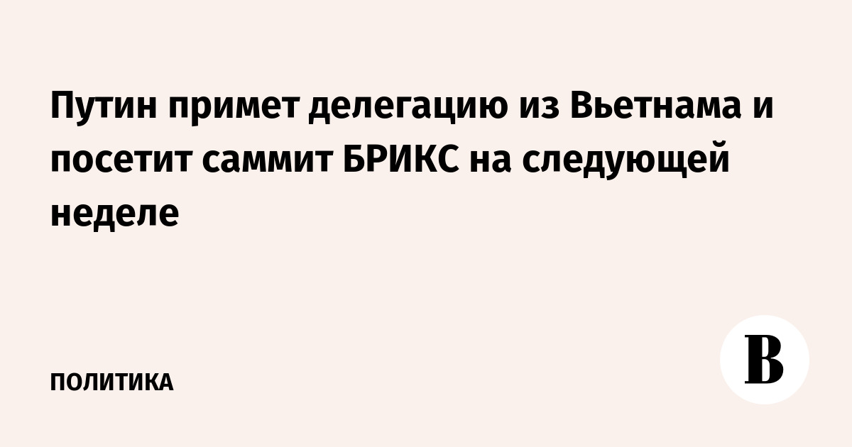 Путин примет делегацию из Вьетнама и посетит саммит БРИКС на следующей неделе
