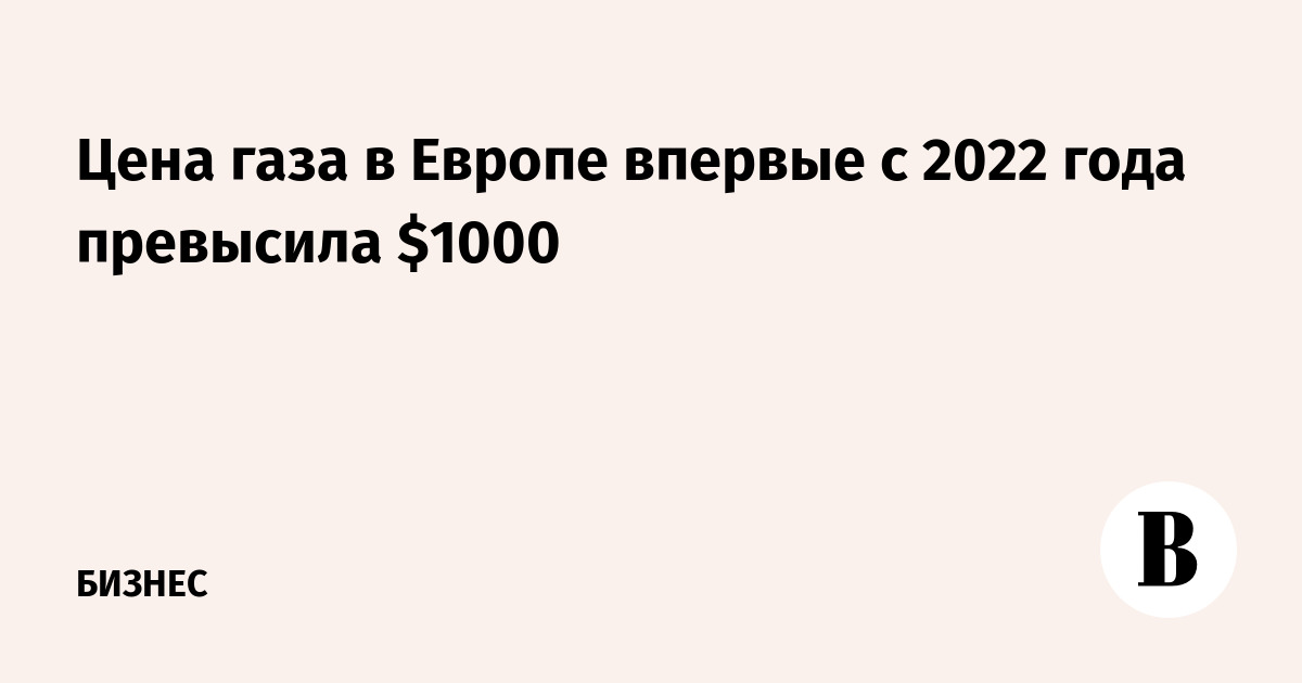 Цена газа в Европе впервые с 2022 года превысила $1000