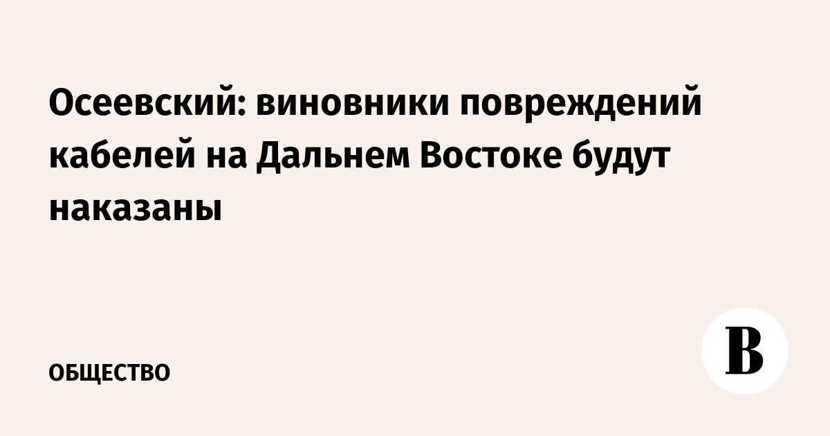 Осеевский: виновники повреждений кабелей на Дальнем Востоке будут наказаны