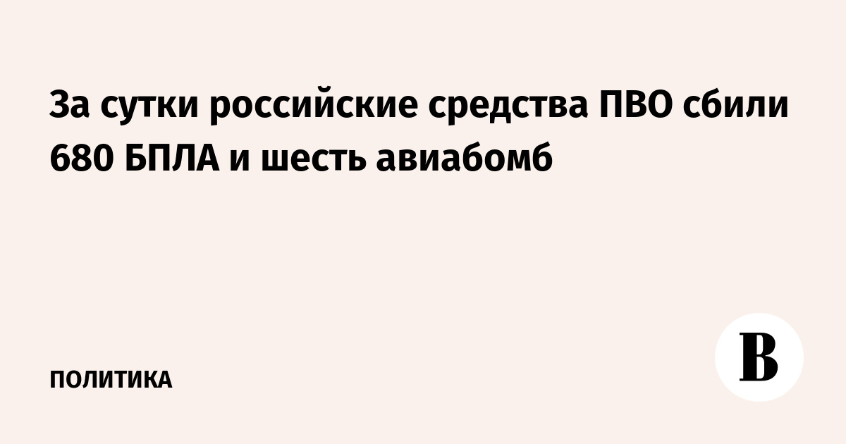 За сутки российские средства ПВО сбили 680 БПЛА и шесть авиабомб