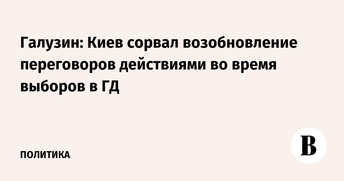 Галузин: Киев сорвал возобновление переговоров действиями во время выборов в ГД